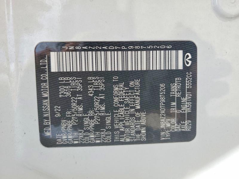 49425646 :رقم المزاد ، JN8AZ2AD7P9875206 vin ، 2023 Infiniti Qx80 مزاد بيع