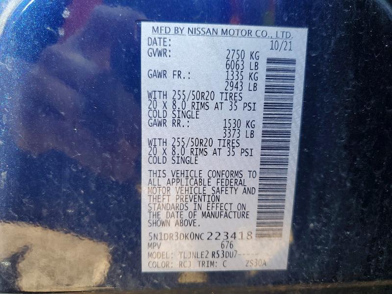 Продажа на аукционе авто 2022 Nissan Pathfinder, vin: 5N1DR3DK0NC223418, номер лота: 50623086