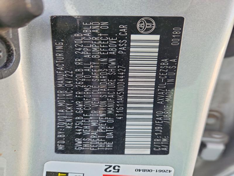 Aukcja sprzedaży 2022 Toyota Camry, vin: 4T1G11AK5NU044427, numer aukcji: 48537826