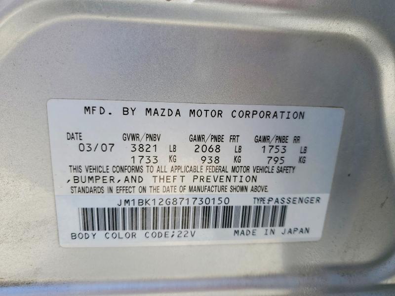 Aukcja sprzedaży 2007 Mazda 3, vin: JM1BK12G871730150, numer aukcji: 50934986