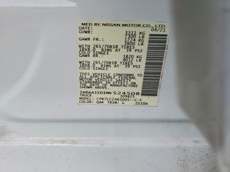 Aukcja sprzedaży 2021 Nissan Titan, vin: 1N6AA1ED1MN524508, numer aukcji: 49546426