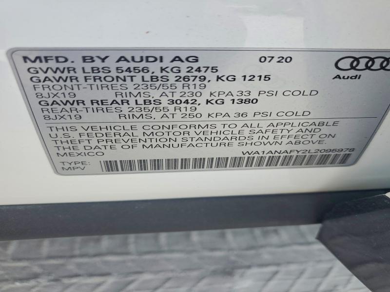 2020 Audi Q5 მანქანა იყიდება აუქციონზე, vin: WA1ANAFY2L2095978, აუქციონის ნომერი: 49137496