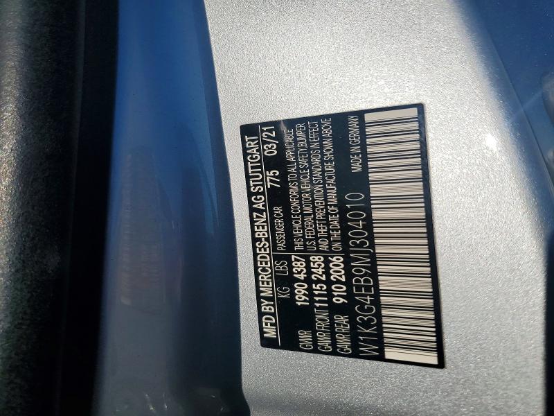 Aukcja sprzedaży 2021 Mercedes-benz A, vin: W1K3G4EB9MJ304010, numer aukcji: 50554636