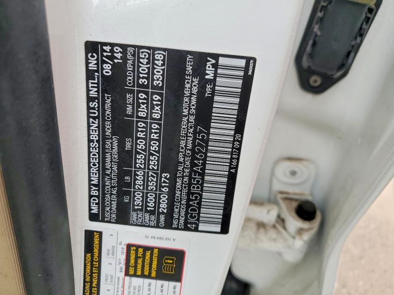 50607936 :رقم المزاد ، 4JGDA5JB5FA462757 vin ، 2015 Mercedes-benz Ml مزاد بيع