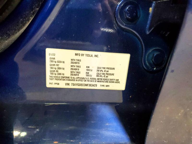 Продаж на аукціоні авто 2022 Tesla Model Y, vin: 7SAYGDEE3NF363429, номер лоту: 50644046