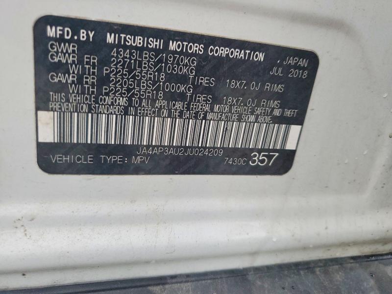 51292196 :رقم المزاد ، JA4AP3AU2JU024209 vin ، 2018 Mitsubishi Outlander Sport مزاد بيع