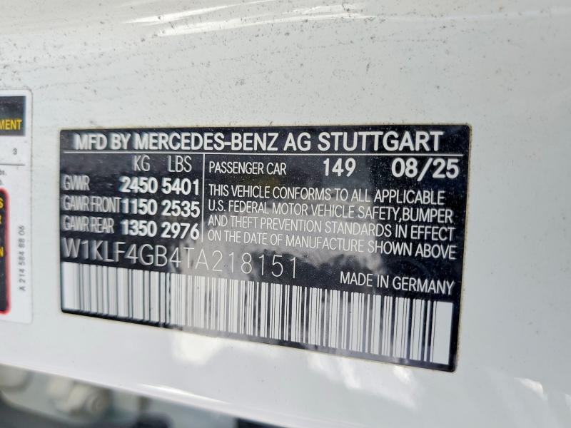 Продажа на аукционе авто 2026 Mercedes-benz E, vin: W1KLF4GB4TA218151, номер лота: 51344066