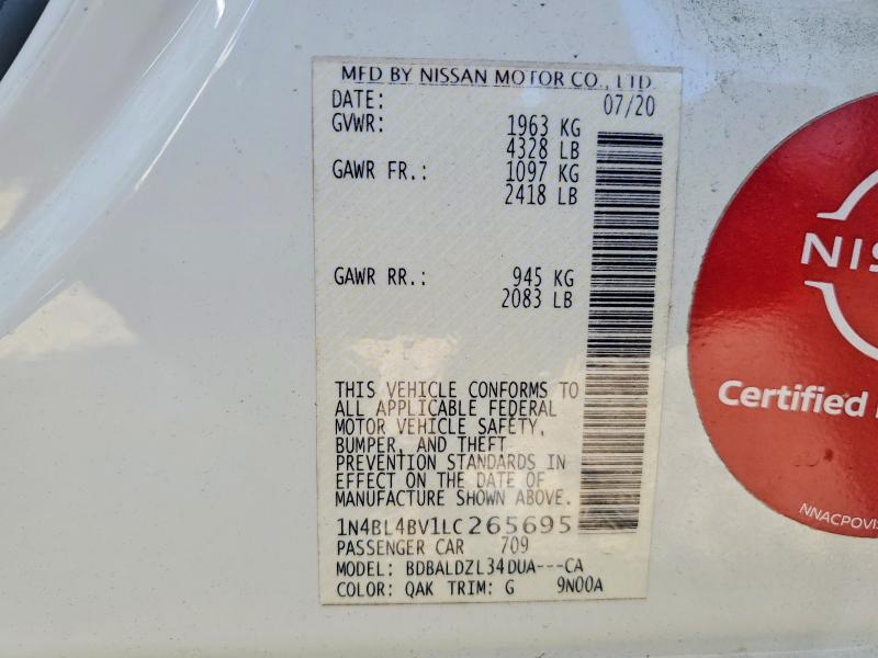 50353716 :رقم المزاد ، 1N4BL4BV1LC265695 vin ، 2020 Nissan Altima مزاد بيع