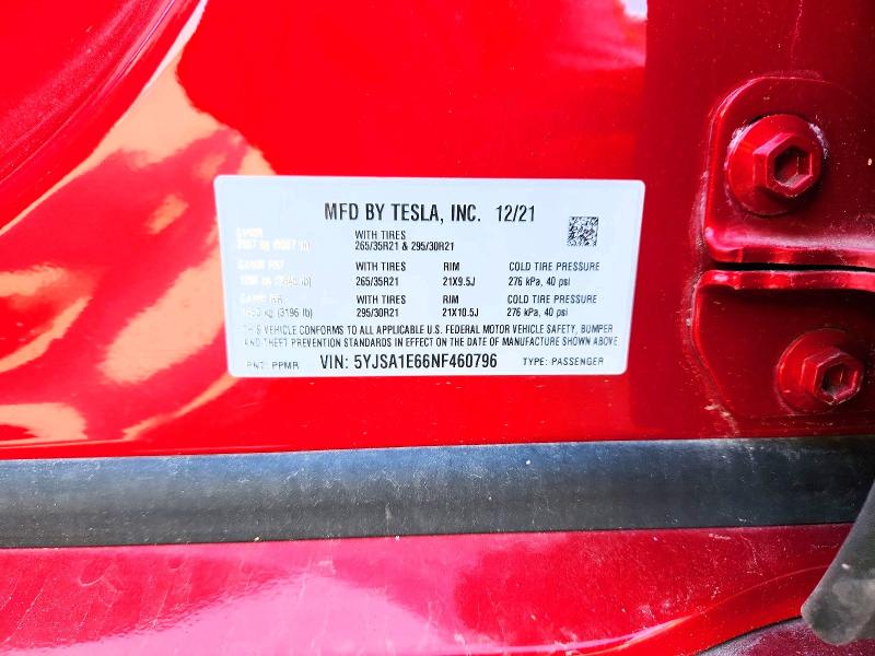 Продаж на аукціоні авто 2022 Tesla Model S, vin: 5YJSA1E66NF460796, номер лоту: 51318246