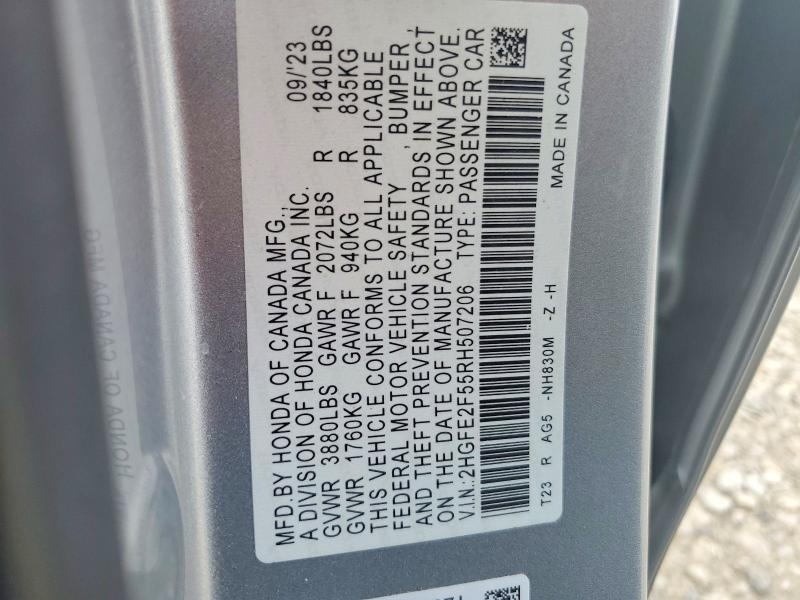 2024 Honda Civic მანქანა იყიდება აუქციონზე, vin: 2HGFE2F55RH507206, აუქციონის ნომერი: 50363146