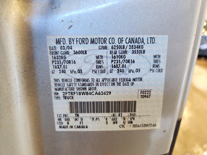 2004 Ford F150 მანქანა იყიდება აუქციონზე, vin: 2FTRF18W84CA63429, აუქციონის ნომერი: 49260216