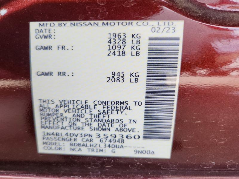 Продажа на аукционе авто 2023 Nissan Altima, vin: 1N4BL4DV3PN359360, номер лота: 48099516