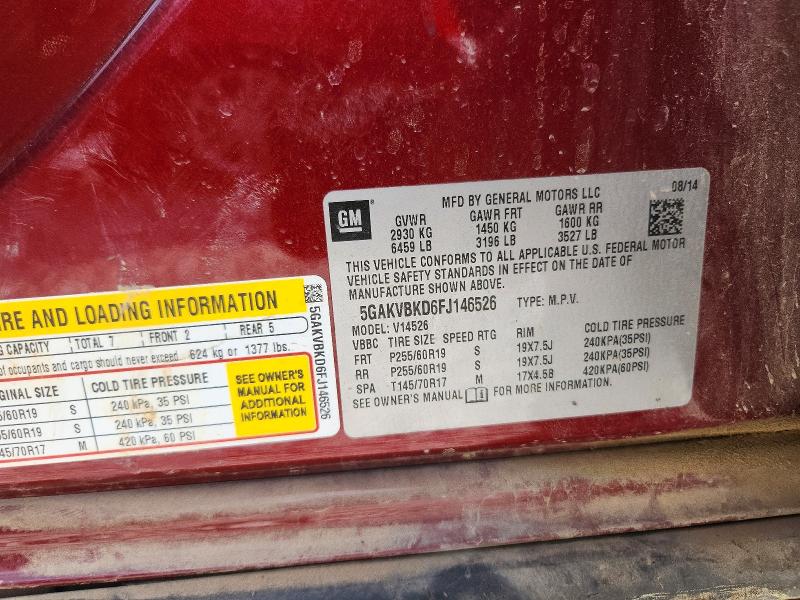 49218546 :رقم المزاد ، 5GAKVBKD6FJ146526 vin ، 2015 Buick Enclave مزاد بيع