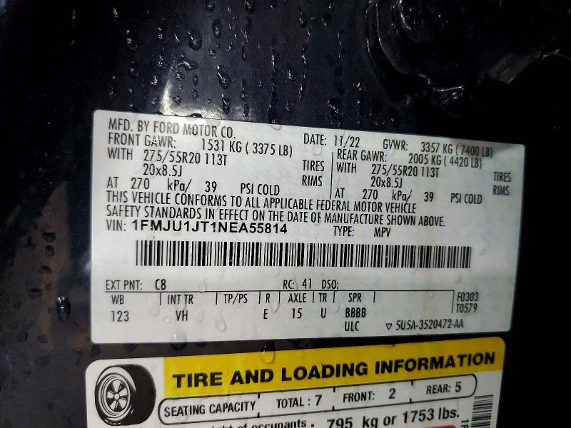 Aukcja sprzedaży 2022 Ford Expedition, vin: 1FMJU1JT1NEA55814, numer aukcji: 51291056