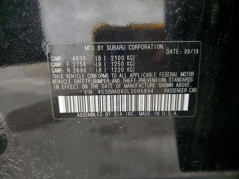 50969376 :رقم المزاد ، 4S3BWAB60L3005894 vin ، 2020 Subaru Legacy مزاد بيع