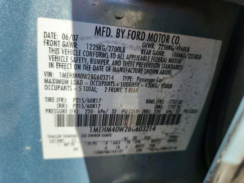 2008 Mercury Sable მანქანა იყიდება აუქციონზე, vin: 1MEHM40W28G603214, აუქციონის ნომერი: 50922726