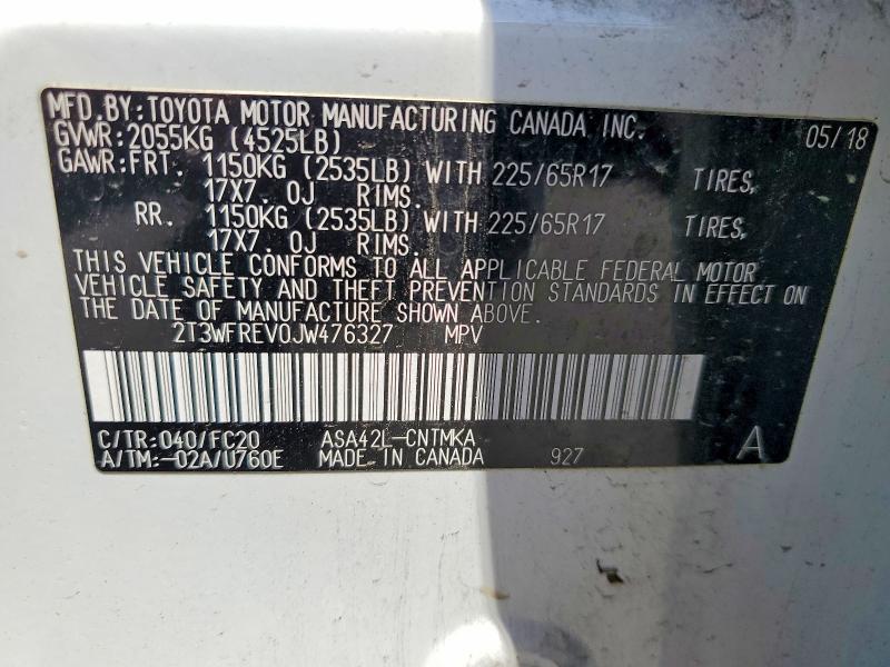 Продаж на аукціоні авто 2018 Toyota Rav4, vin: 2T3WFREV0JW476327, номер лоту: 50766606