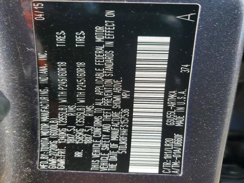 48896426 :رقم المزاد ، 5TDJKRFH4FS157536 vin ، 2015 Toyota Highlander مزاد بيع