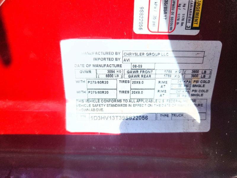 2009 Dodge Ram 1500 მანქანა იყიდება აუქციონზე, vin: 1D3HV13T39S822056, აუქციონის ნომერი: 49433726
