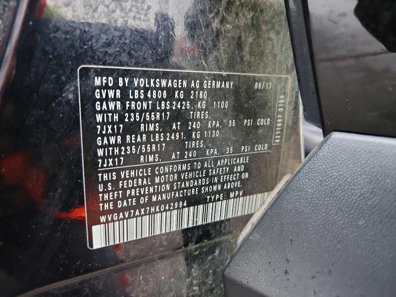 49915086 :رقم المزاد ، WVGAV7AX7HK042994 vin ، 2017 Volkswagen Tiguan مزاد بيع