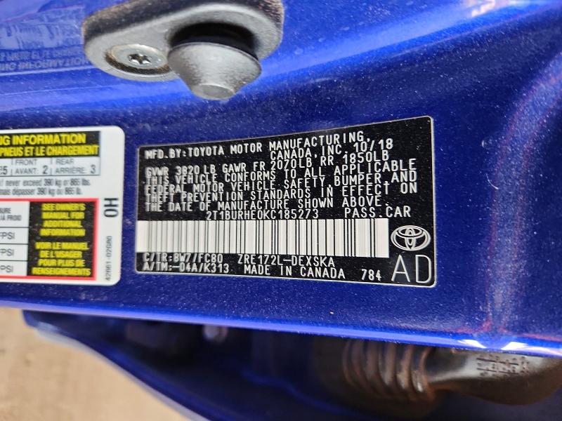Aukcja sprzedaży 2019 Toyota Corolla, vin: 2T1BURHE0KC185273, numer aukcji: 51015756