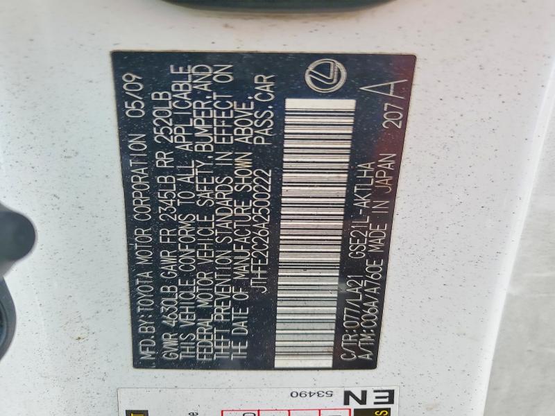 Aukcja sprzedaży 2010 Lexus Is, vin: JTHFE2C26A2500222, numer aukcji: 50775326