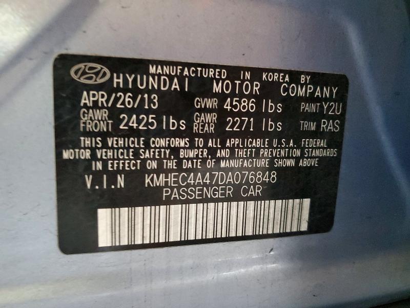 2013 Hyundai Sonata Hybrid მანქანა იყიდება აუქციონზე, vin: KMHEC4A47DA076848, აუქციონის ნომერი: 49829156