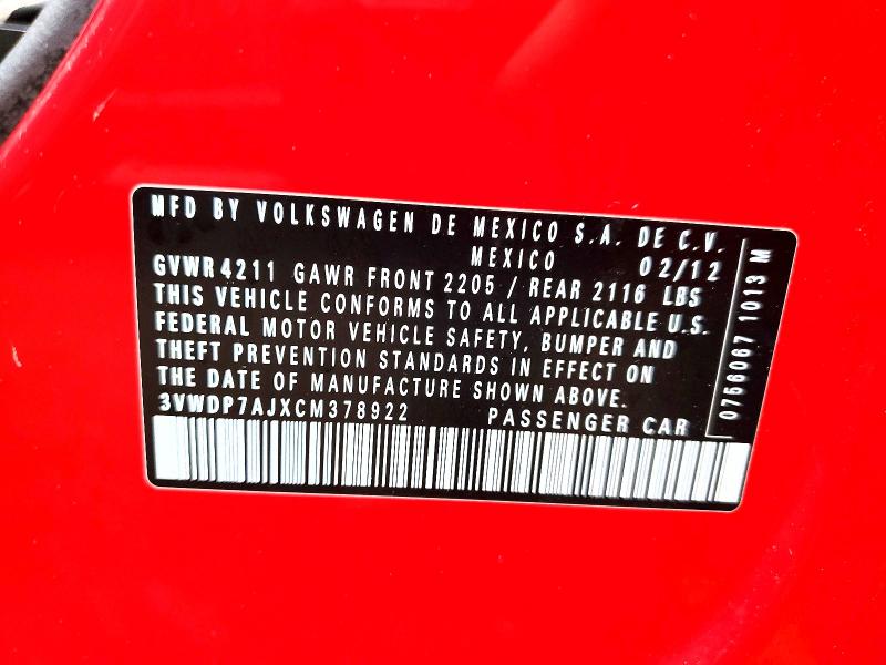 Aukcja sprzedaży 2012 Volkswagen Jetta, vin: 3VWDP7AJXCM378922, numer aukcji: 49607216