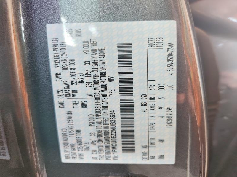 2022 Ford Escape მანქანა იყიდება აუქციონზე, vin: 1FMCU0EZ2NUB33654, აუქციონის ნომერი: 49868826