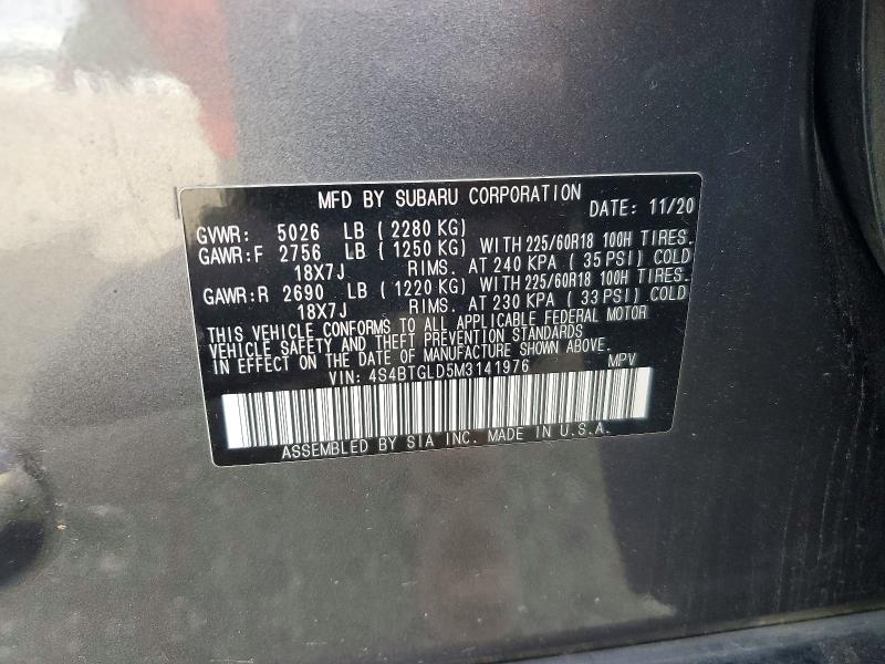 49663866 :رقم المزاد ، 4S4BTGLD5M3141976 vin ، 2021 Subaru Outback مزاد بيع