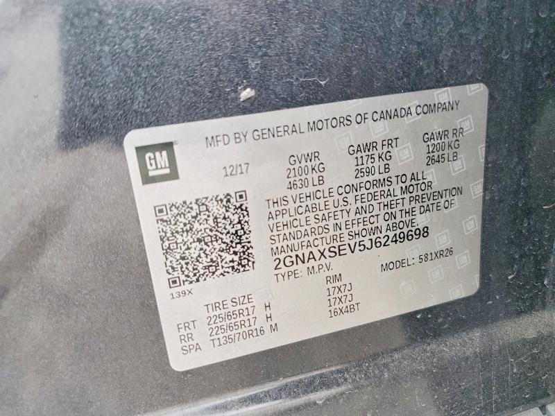 Продажа на аукционе авто 2018 Chevrolet Equinox, vin: 2GNAXSEV5J6249698, номер лота: 48456416