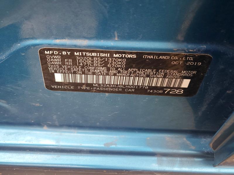 Auction sale of the 2020 Mitsubishi Mirage, vin: ML32A3HJ6LH001778, lot number: 48293346