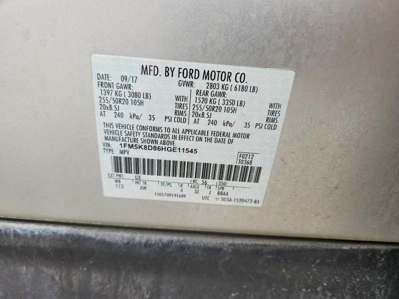 Aukcja sprzedaży 2017 Ford Explorer, vin: 1FM5K8D86HGE11545, numer aukcji: 50595116