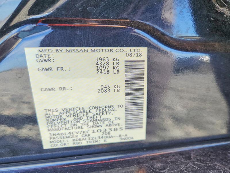 Aukcja sprzedaży 2019 Nissan Altima, vin: 1N4BL4EV7KC103385, numer aukcji: 49915076