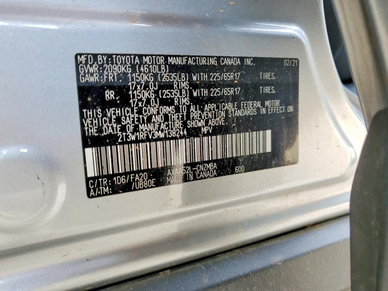 Продаж на аукціоні авто 2021 Toyota Rav4, vin: 2T3W1RFV3MW138244, номер лоту: 51041916