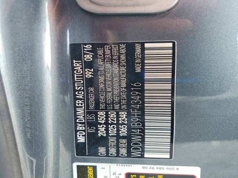 2017 Mercedes-benz C მანქანა იყიდება აუქციონზე, vin: WDDWJ4JB9HF434916, აუქციონის ნომერი: 49056366
