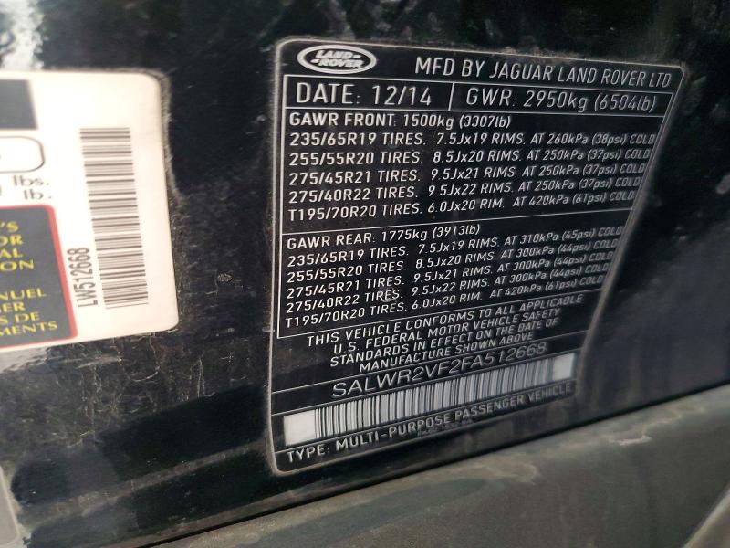 Aukcja sprzedaży 2015 Land Rover Range Rover Sport, vin: SALWR2VF2FA512668, numer aukcji: 49415506