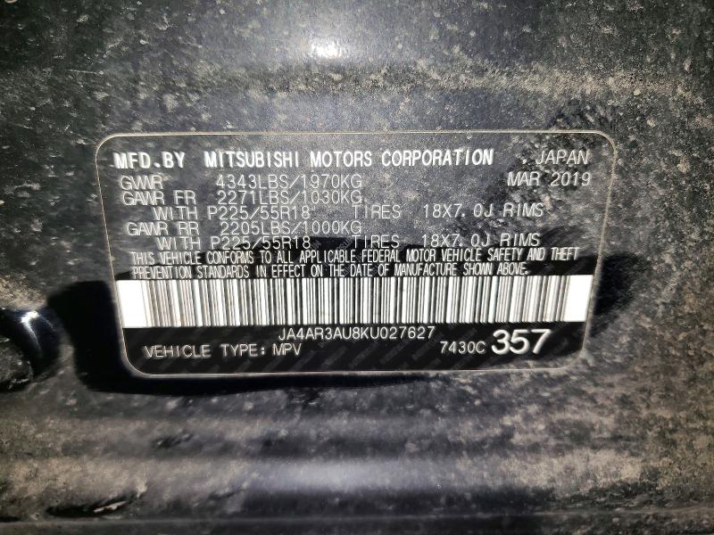 2019 Mitsubishi Outlander Sport მანქანა იყიდება აუქციონზე, vin: JA4AR3AU8KU027627, აუქციონის ნომერი: 48862086