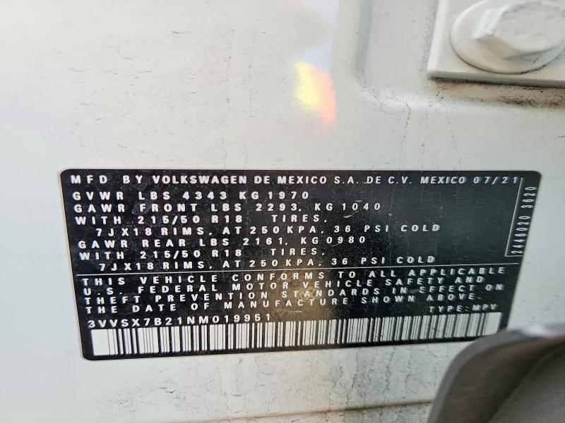 Продаж на аукціоні авто 2022 Volkswagen Taos, vin: 3VVSX7B21NM019951, номер лоту: 50370006