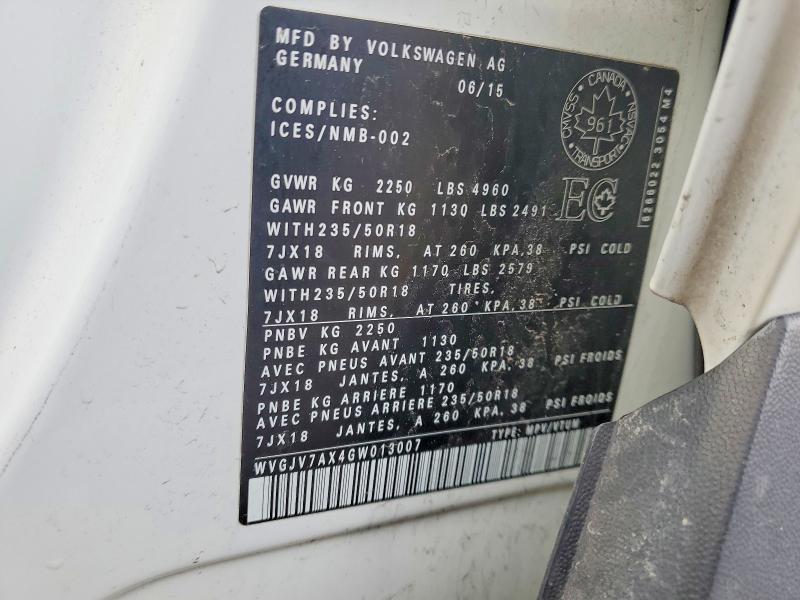 Aukcja sprzedaży 2016 Volkswagen Tiguan, vin: WVGJV7AX4GW013007, numer aukcji: 47873796