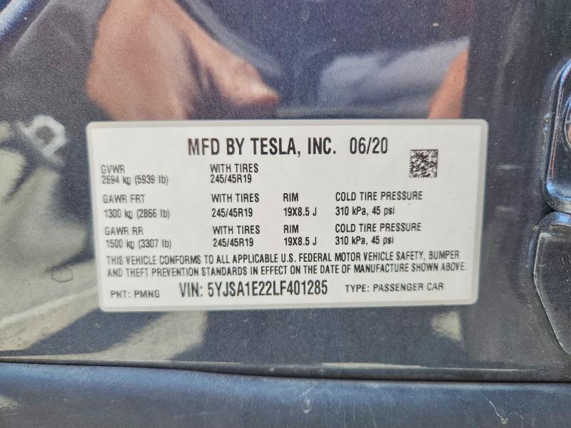 Aukcja sprzedaży 2020 Tesla Model S, vin: 5YJSA1E22LF401285, numer aukcji: 51306366
