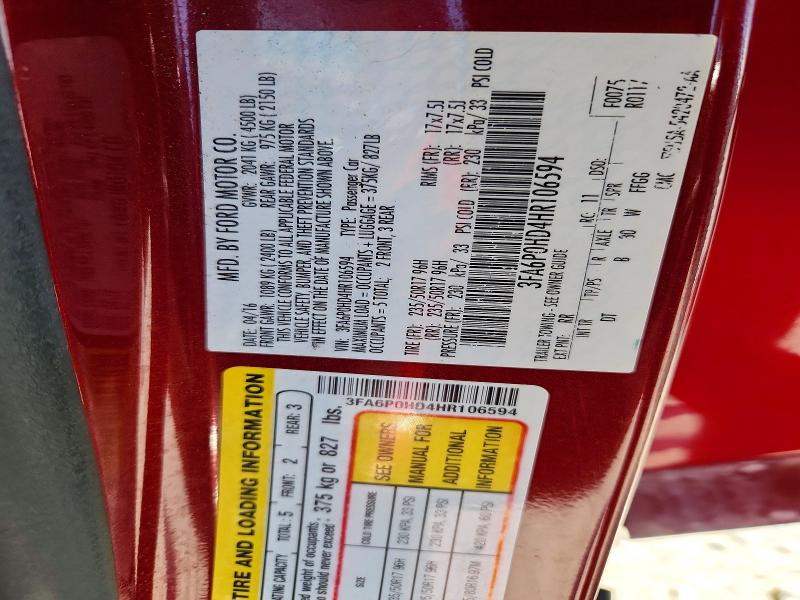 Aukcja sprzedaży 2017 Ford Fusion, vin: 3FA6P0HD4HR106594, numer aukcji: 50461836
