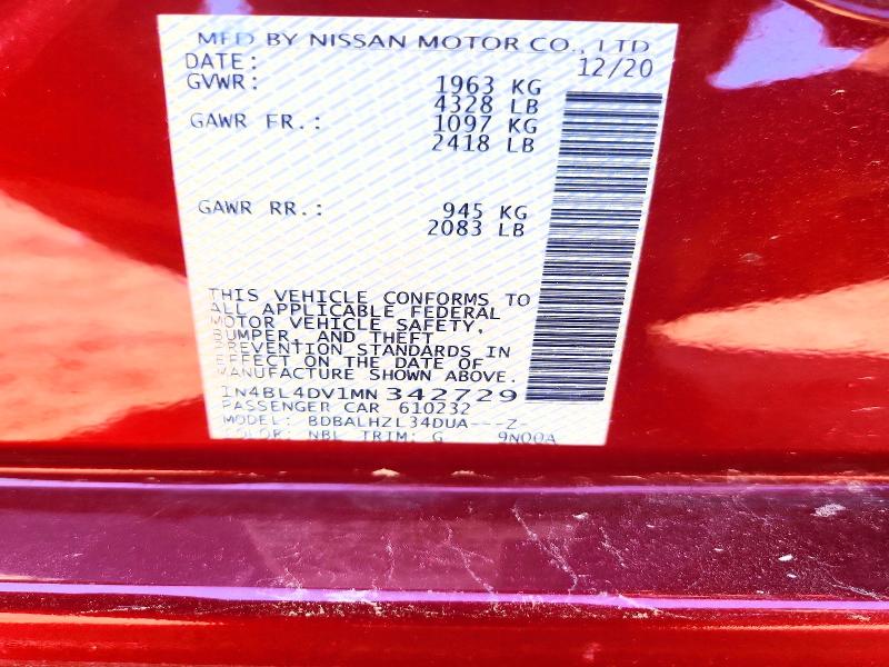 2021 Nissan Altima მანქანა იყიდება აუქციონზე, vin: 1N4BL4DV1MN342729, აუქციონის ნომერი: 51367866