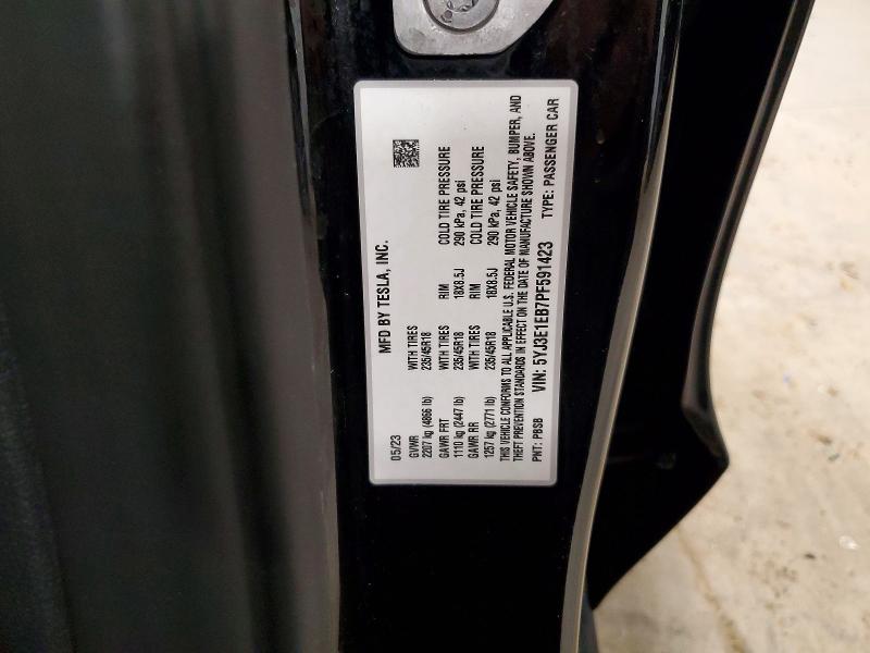 Aukcja sprzedaży 2023 Tesla Model 3, vin: 5YJ3E1EB7PF591423, numer aukcji: 50993246