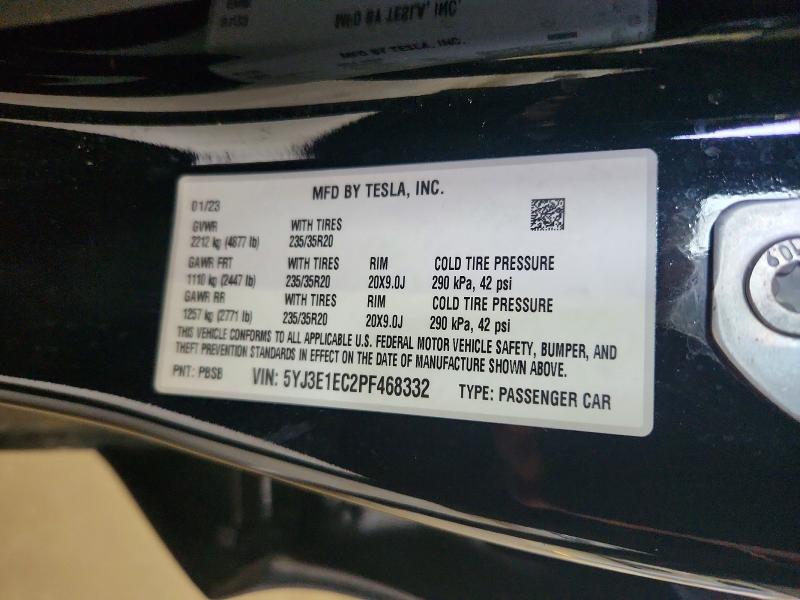 49449096 :رقم المزاد ، 5YJ3E1EC2PF468332 vin ، 2023 Tesla Model 3 مزاد بيع