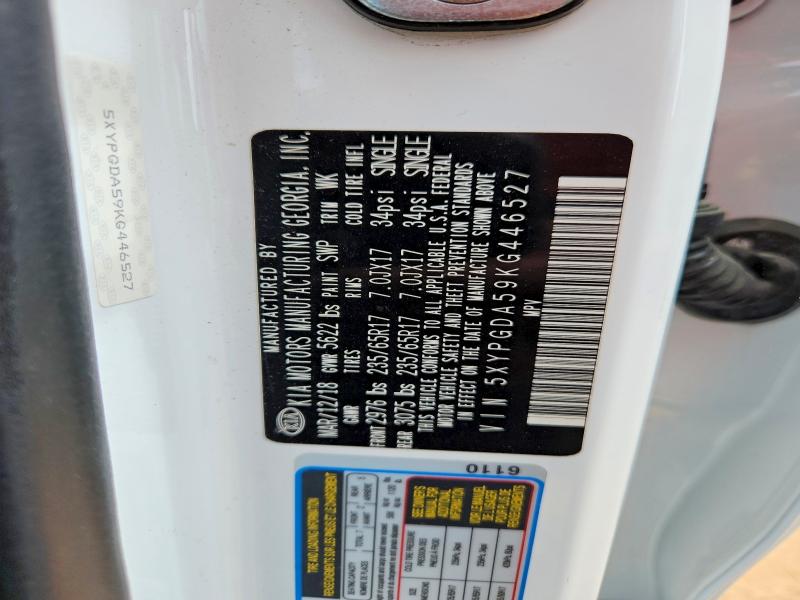 48241036 :رقم المزاد ، 5XYPGDA59KG446527 vin ، 2019 Kia Sorento مزاد بيع