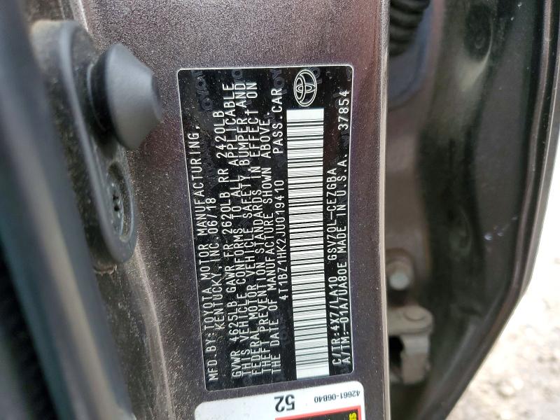 48864606 :رقم المزاد ، 4T1BZ1HK2JU019410 vin ، 2018 Toyota Camry مزاد بيع