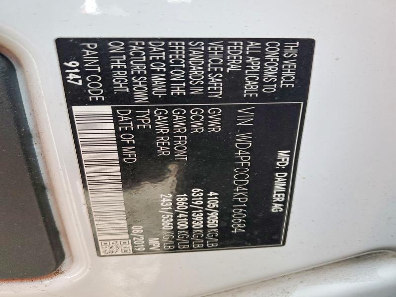 Aukcja sprzedaży 2019 Mercedes Benz Sprinter, vin: WD4PF0CD4KP160684, numer aukcji: 51178466