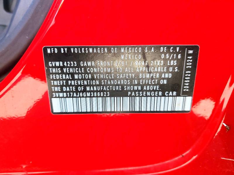 Aukcja sprzedaży 2016 Volkswagen Jetta, vin: 3VWB17AJ6GM386823, numer aukcji: 50356846