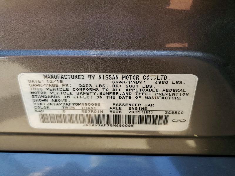 Aukcja sprzedaży 2016 Infiniti Q50, vin: JN1AV7AP7GM490095, numer aukcji: 51322896